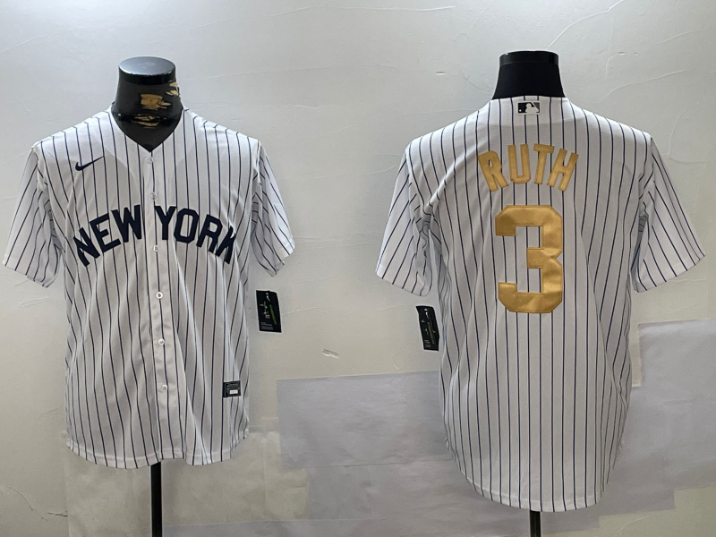 Men's New York Yankees Babe Ruth #3 White Jersey